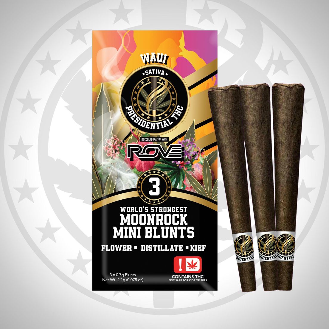 PRESIDENTIAL THC WAUI 3 PACK MOONROCK MINI BLUNTS 2.1G