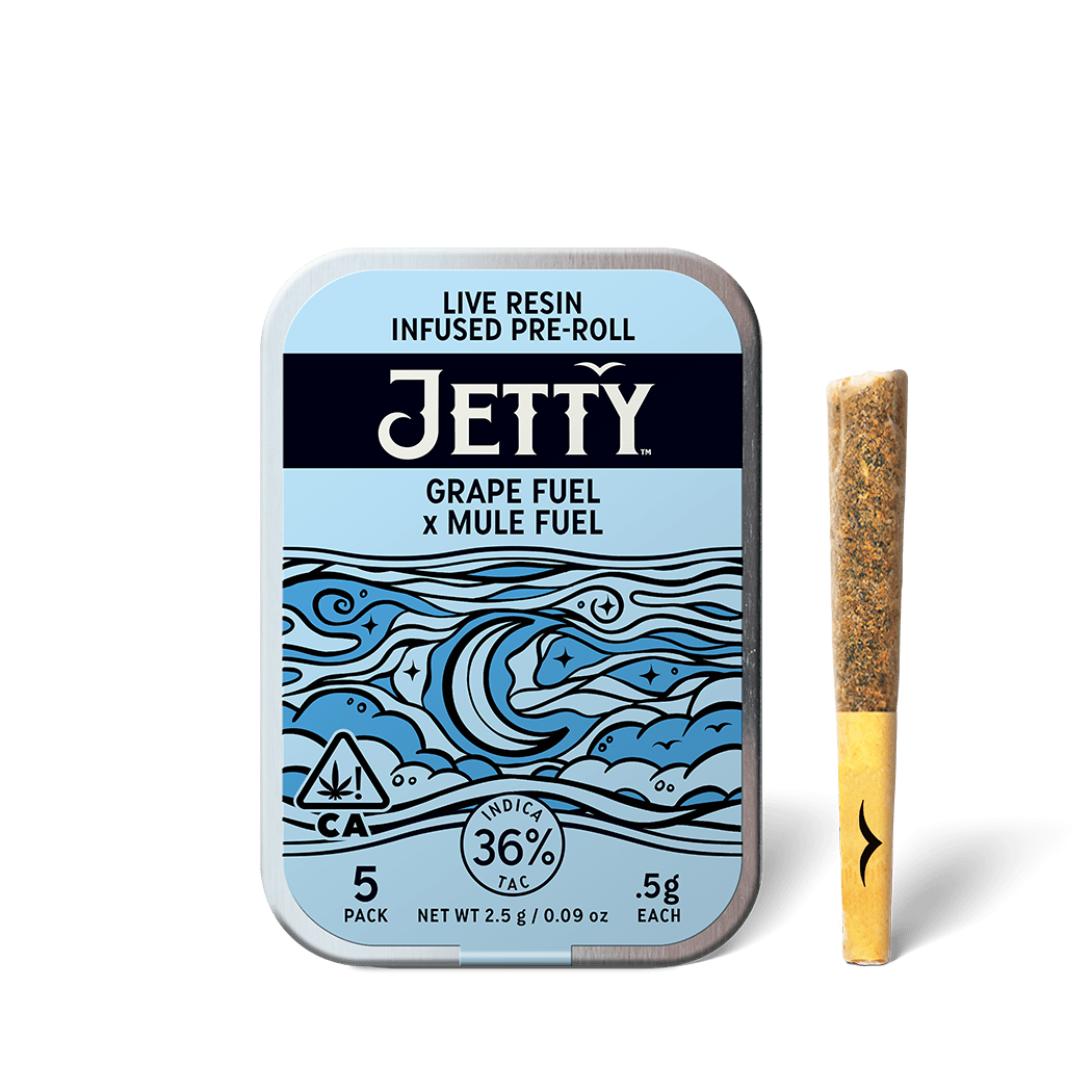 Jetty Live Resin Infused Pre-roll 5pk Grape Fuel X Muel Fuel 2.5g