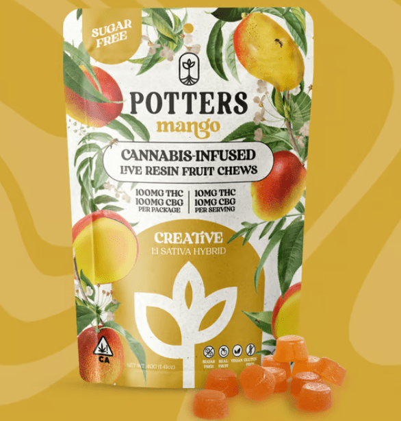 PRE-ORDER ONLY 1:1 THC: CBG Mango (Sativa - Hybrid) Sugar Free Live Resin Fruit Chews - Potters