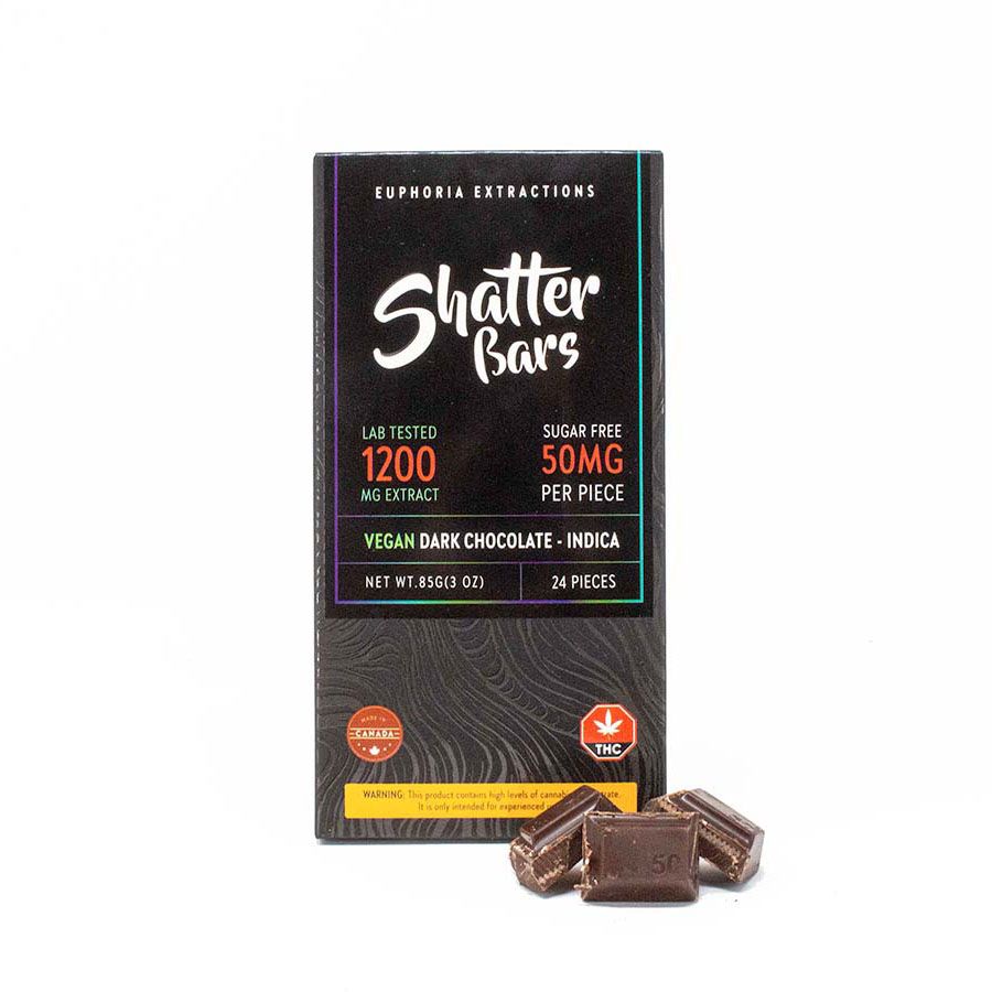 1200mg Indica Dark Chocolate Vegan Shatter Bar by Euphoria Extractions