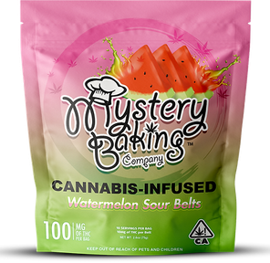 1. Mystery Baking Co. 100mg THC Sour Gummy Belts - Watermelon