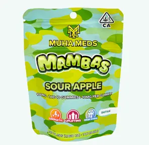 100mg Sour Apple (Sativa) Hash Rosin Infused Mambas 50.00 g