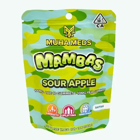 100mg Sour Apple (Sativa) Hash Rosin Infused Mambas 50.00 g