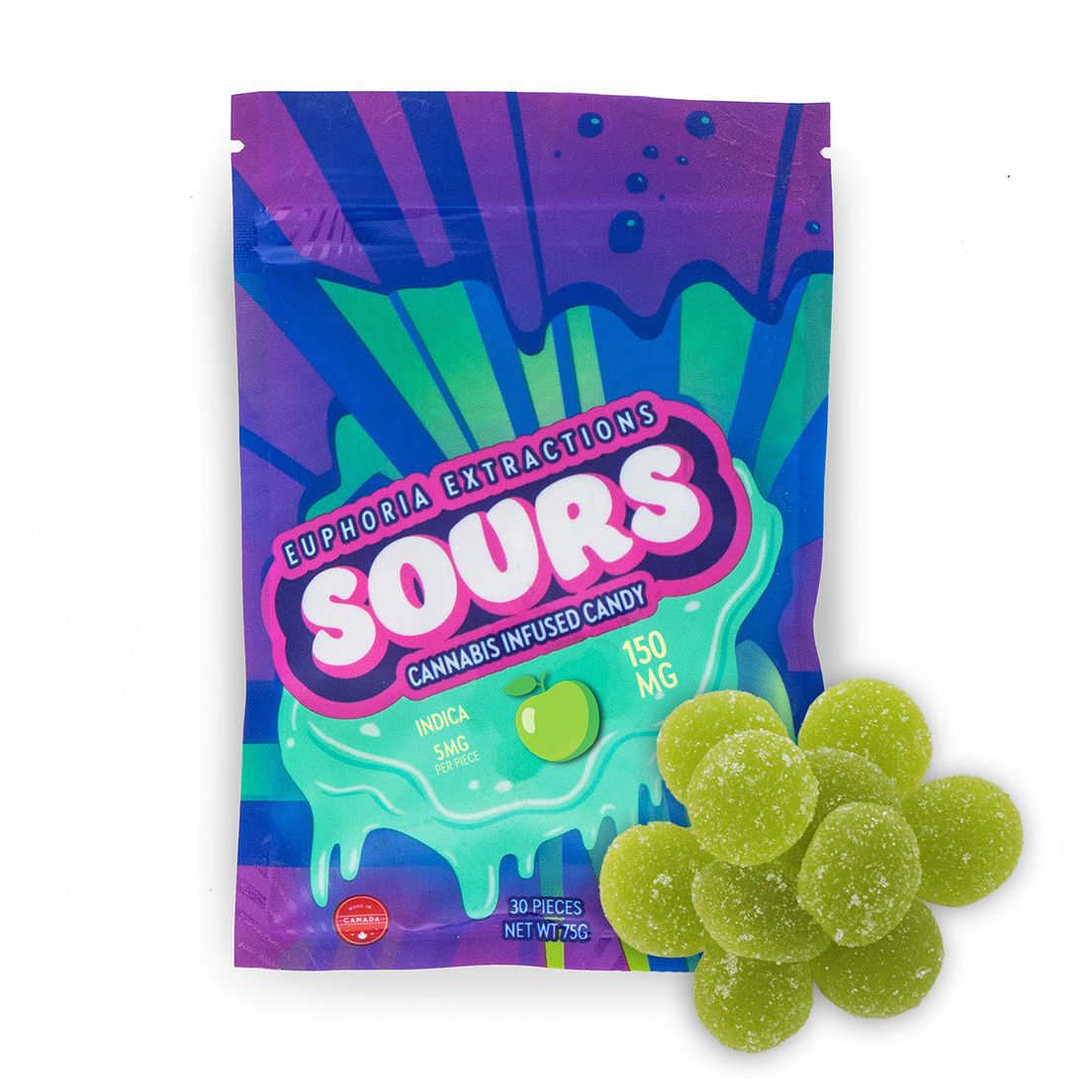 150mg Indica Green Apple Sours by Euphoria Extractions (5mgx30)