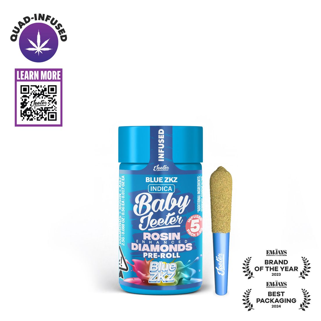 Jeeter - Baby - Quad Infused Prerolls - 5 Pack - 2.5g - Blue ZKZ