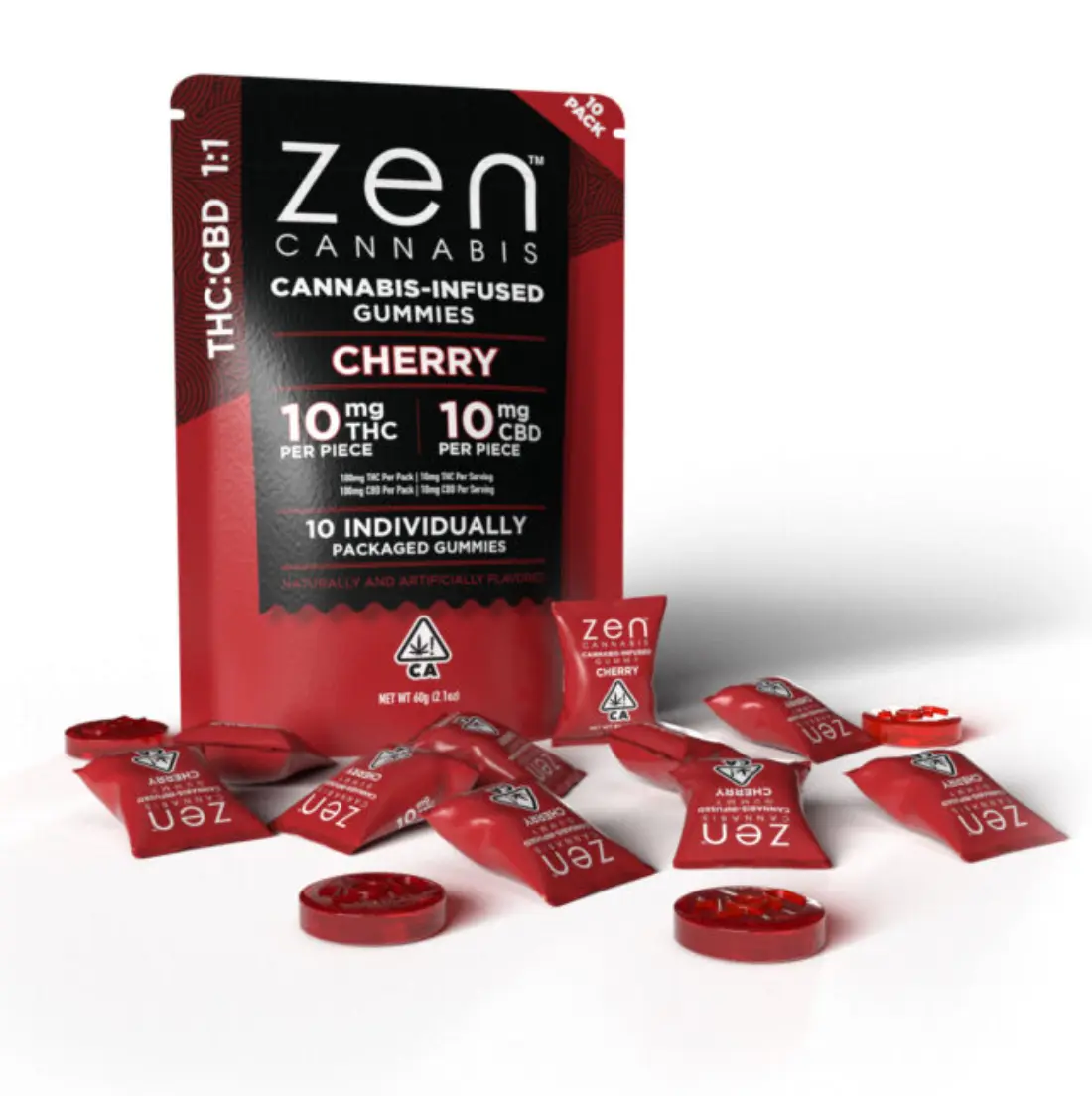 1:1 Cherry 100mgTHC/100mgCBD 10 Pack Gummies 60.00 g