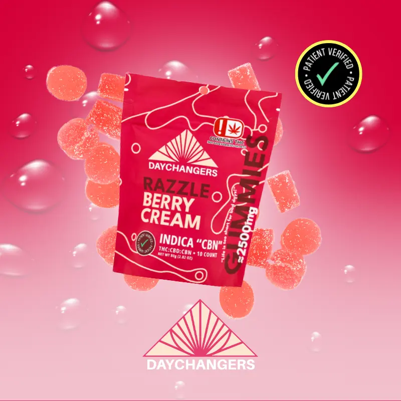 DAY CHANGERS RAZZLE BERRY CREAM THC:CBD:CBN GUMMIES 2500MG
