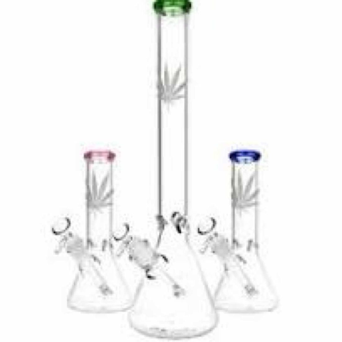 Bong - Silver Hemp Leaf Glass Beaker Water Pipe 10"