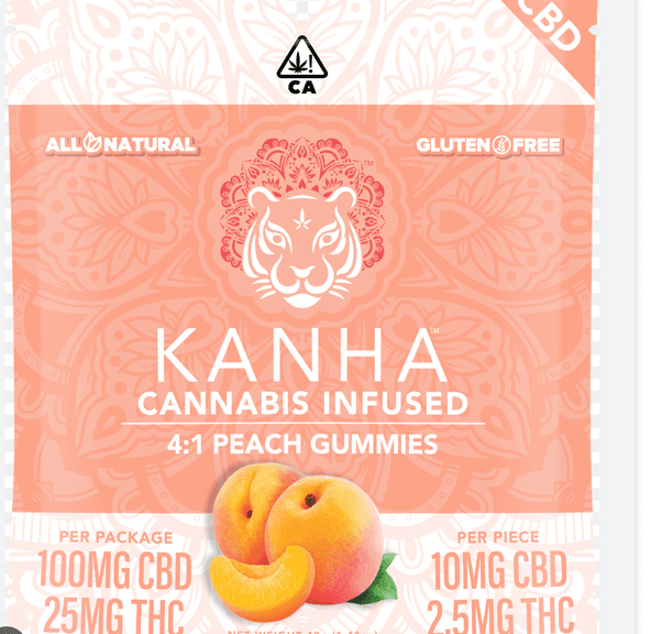 KANHA - 4:1 PEACH GUMMIES (10 MG OF CBD & 2.5 MG OF THC per piece ) - 10PK
