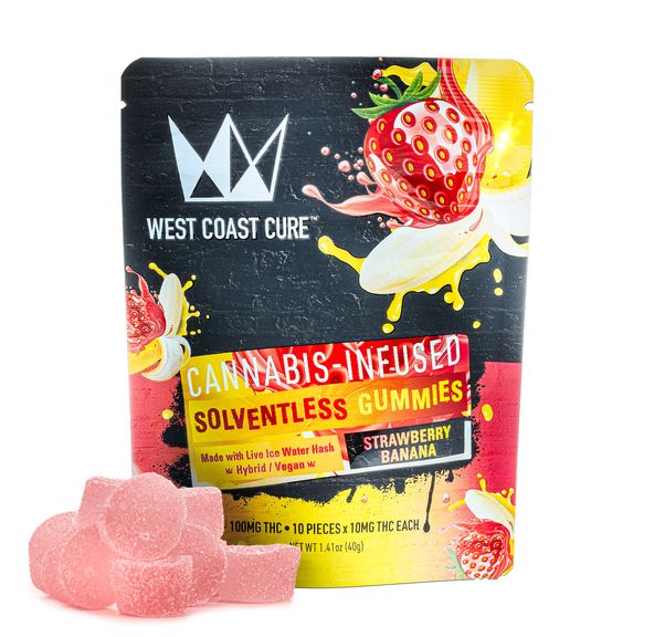 Strawberry Banana Flavored Solventless Gummies - 10x 10mg/gummy