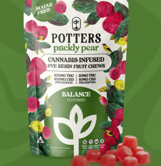 100mg Prickly Pear 1:1 Hybrid Sugar Free Live Resin Fruit Chews - Potters