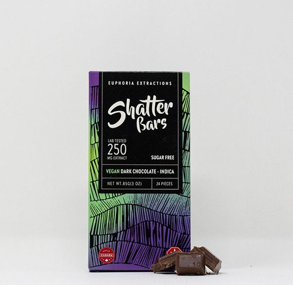 250mg Indica Dark Chocolate Vegan Shatter Bar by Euphoria Extractions