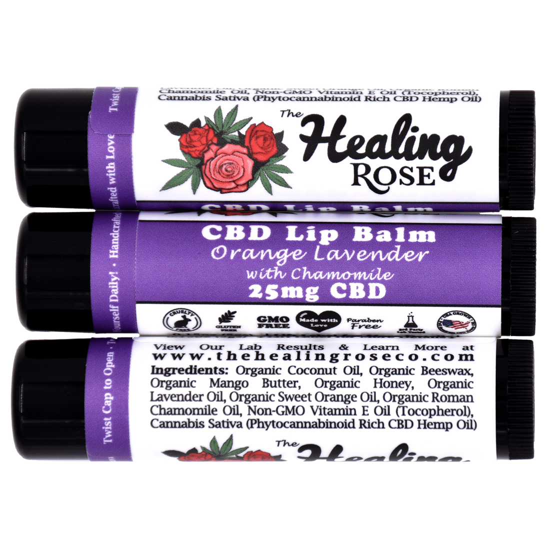 Healing Rose Orange Lavender Lip Balm 25mg Full Spectrum