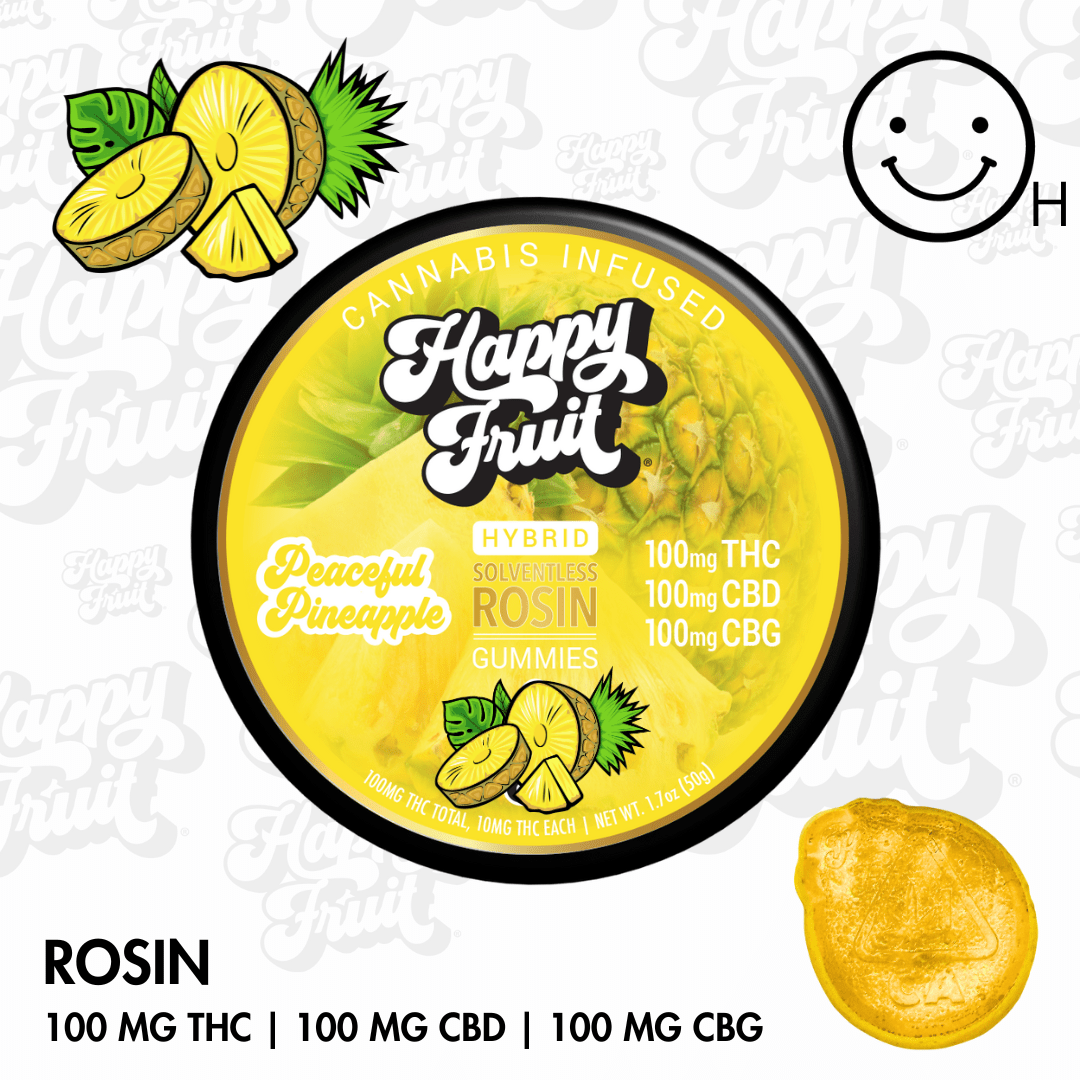 Peaceful Pineapple Rosin Gummies : 100mg THC, 100mg CBD, 100mg CBG