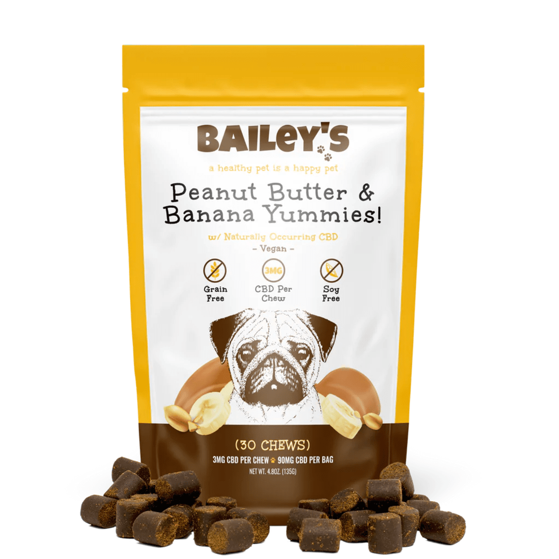 BAILEY'S- CBD SOFT CHEWS 90MG PEANUT BUTTER AND BANANA