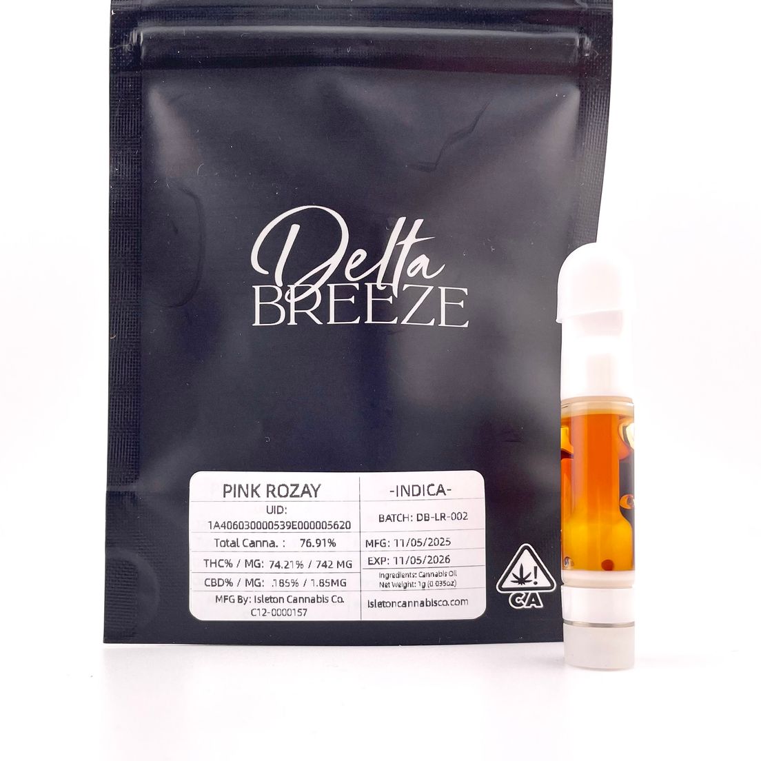 1g Pink Rozay (Indica) Live Resin Cartridge - Delta Breeze