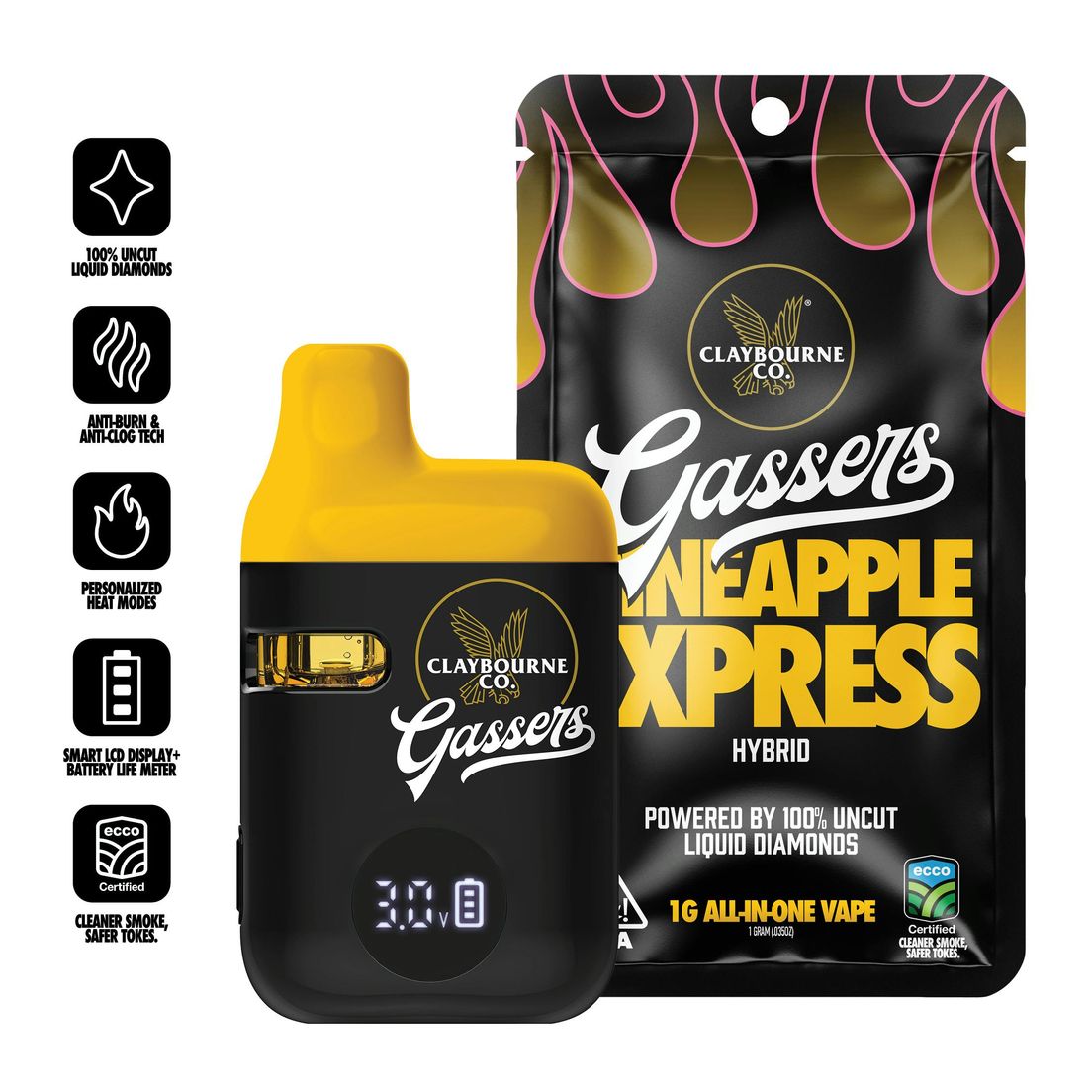 Claybourne Co. - Gassers Liquid Diamonds AIO - 1g - Pineapple Express