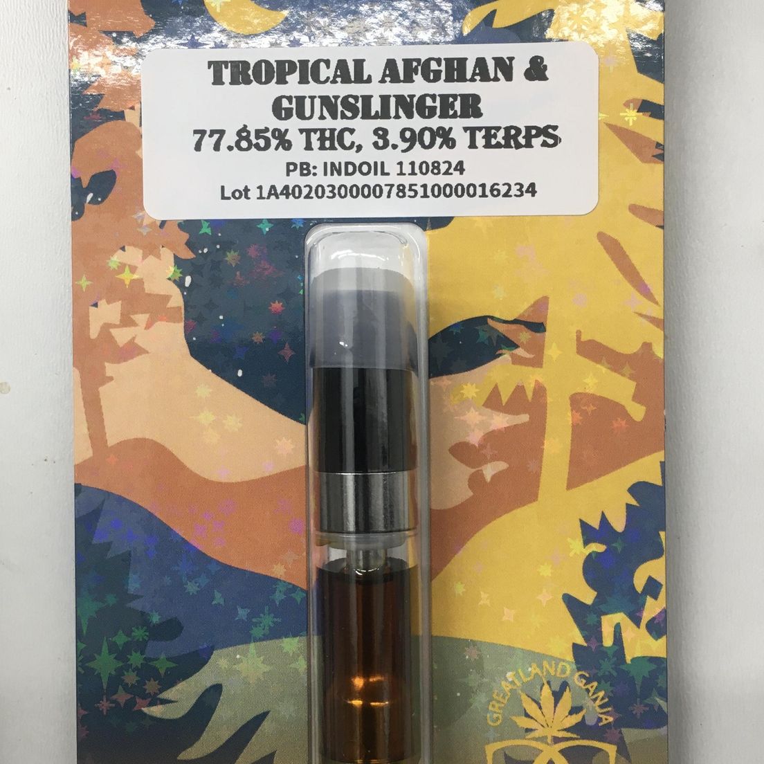 Cartridge - Live Hash Rosin - Tropical Afghan x Gunslinger 1g by Greatland Ganja 77.85% - Terps 3.90% - Indica - 0761