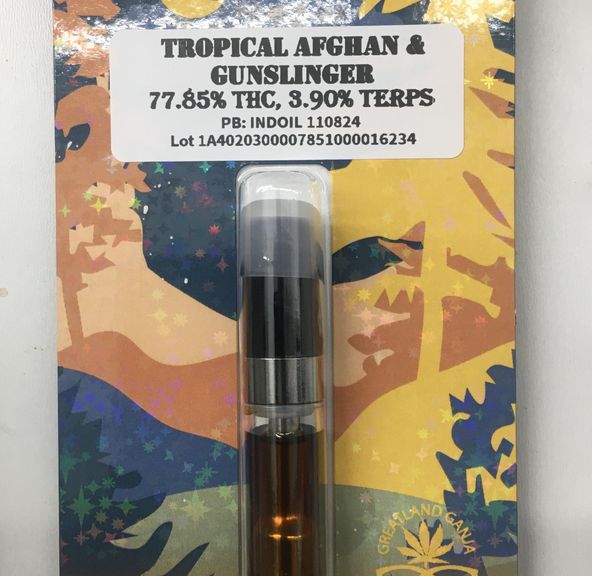 Cartridge - Live Hash Rosin - Tropical Afghan x Gunslinger 1g by Greatland Ganja 77.85% - Terps 3.90% - Indica - 0761