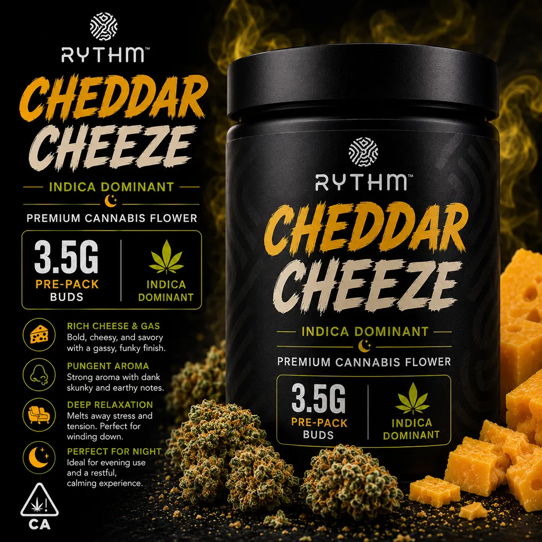 Cheddar Cheeze Pre-Pack (Buds) 3.5g - Rythm (Indica Dominant)