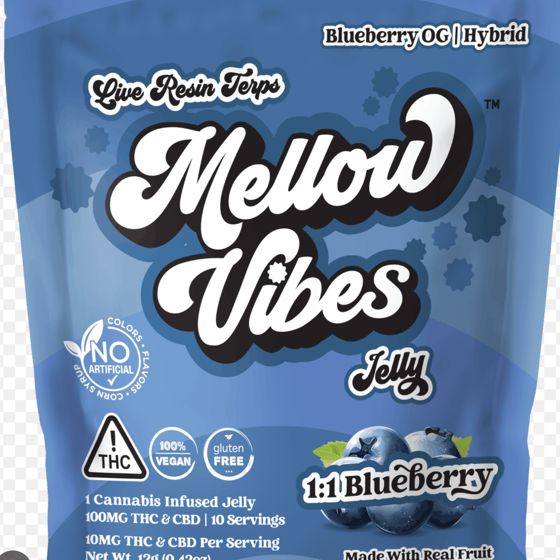 Mellow Vibes Live Resin Terps Jelly - 1:1 Blueberry ( Blueberry OG / Hybrid ) 100mg - GET A BOGO DEAL by ordering at Qualitycarecannabis.net