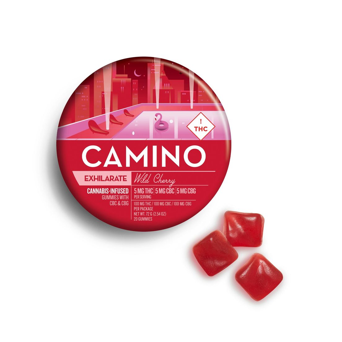 Camino- Exhilarate Wild Cherry1:1:1 (THC:CBC:CBG) Gummies 100mg (S)