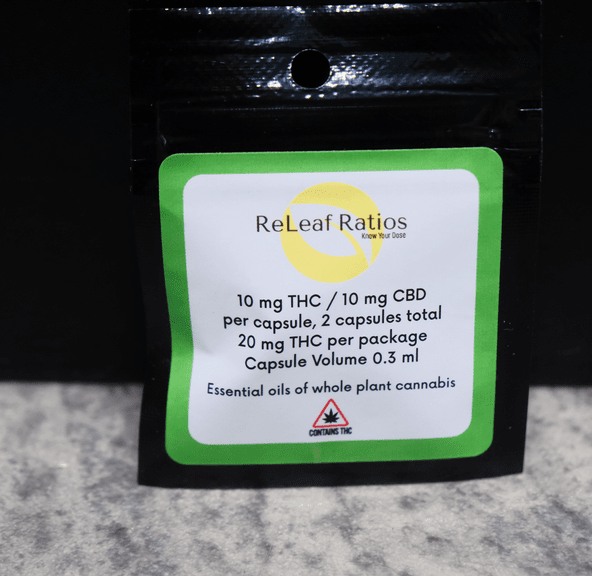 Releaf Ratios- Capsules- 10mg THC/ 10mg CBD- 2 pk