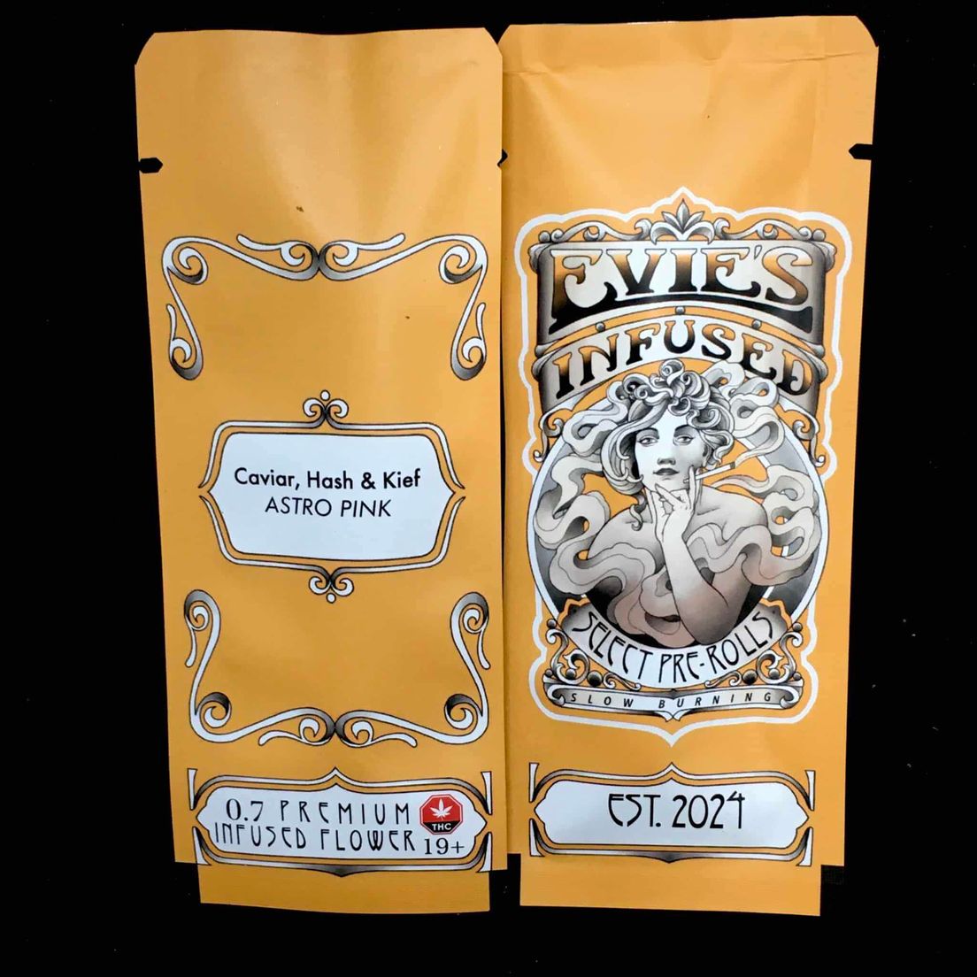 Evie’s 0.7g Caviar,Hash & kief PreRoll $12