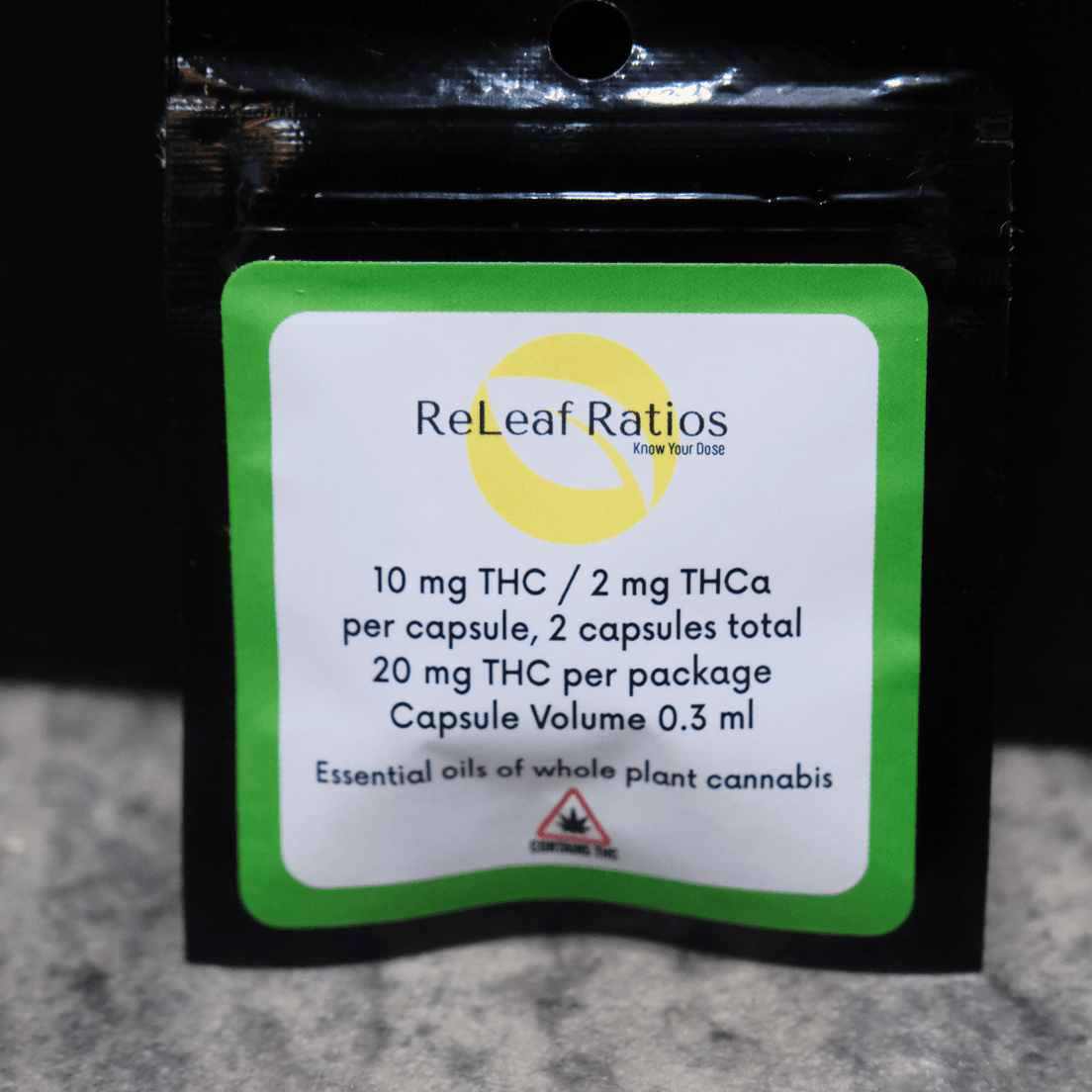 Releaf Ratios- Capsules- 10mg THC/ 2mg THCa