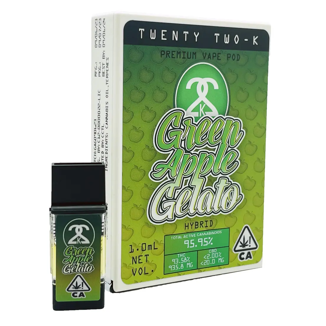 22K | PlugPlay Compatible | Pod | 1g | Distillate | Green Apple Gelato