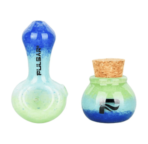 AFG Distribution- Blue Green- Pulsar-Glass Spoon Pipe & Jar- 2.5"