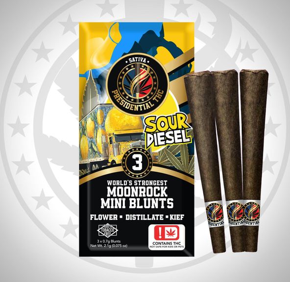PRESIDENTIAL THC SOUR DIESEL 3 PACK MOONROCK MINI BLUNTS 2.1G