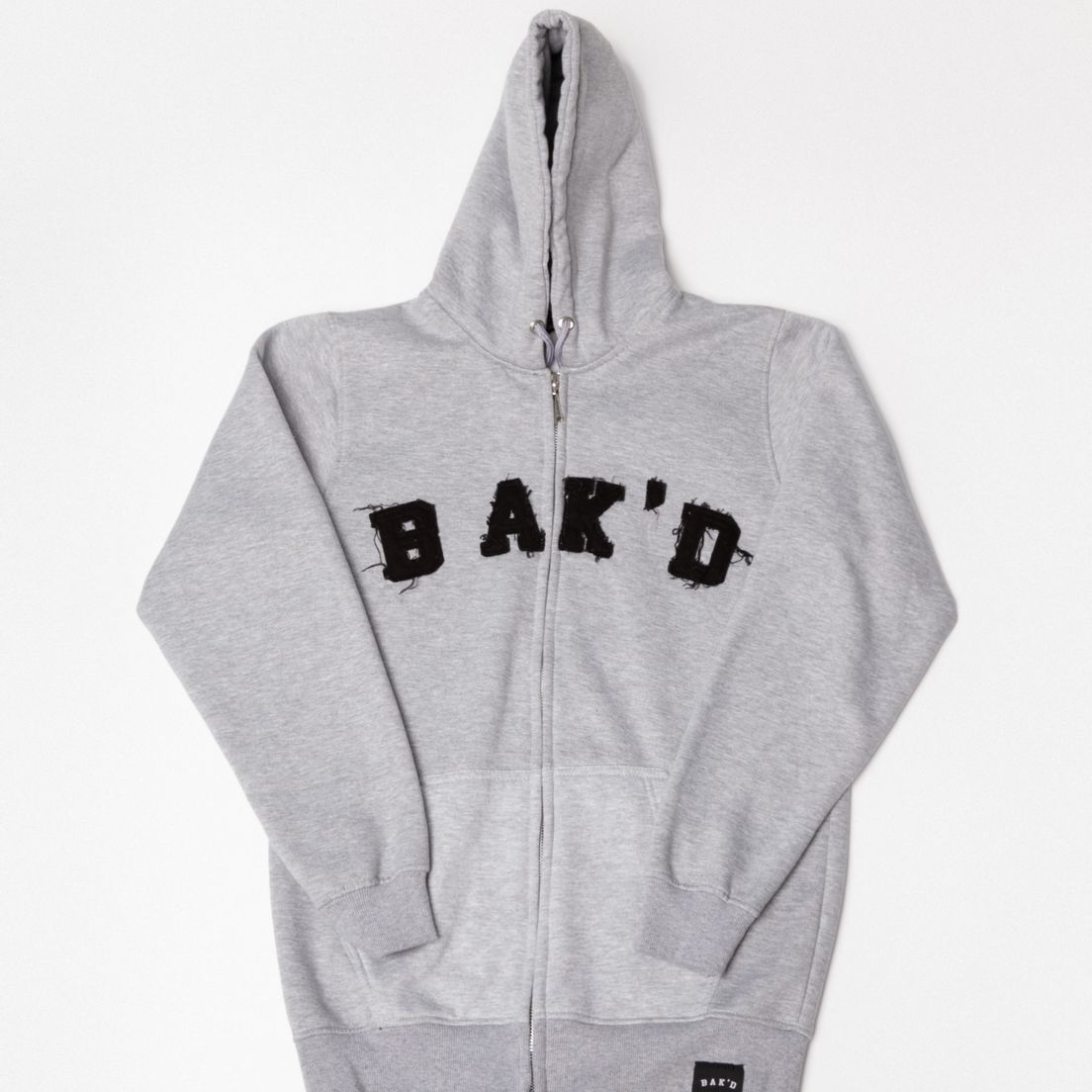 Bak'd Classic Distressed Letter Zip Up Hoodie (Gray)