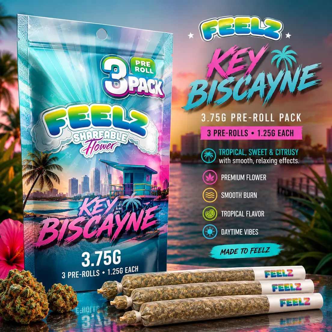Feelz 3.75g Pre roll Pack - Key Biscayne