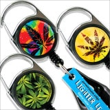 LH Retractable Lighter Holder w/ Clip - Hemp Leaf Series