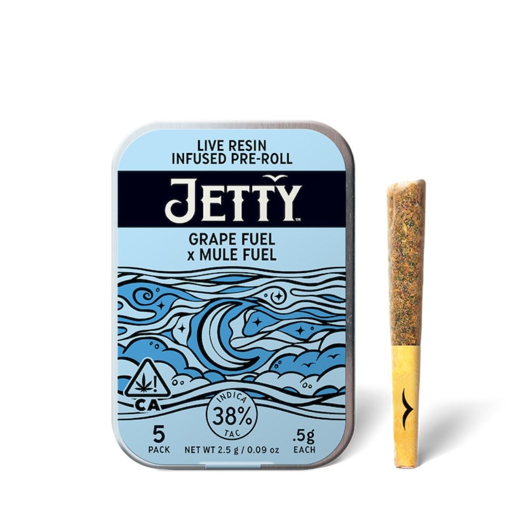 Jetty Live Resin Infused Pre-roll 5pk Grape Fuel X Muel Fuel 2.5g