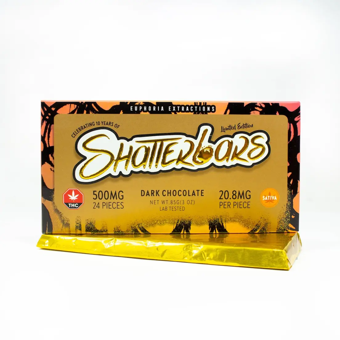 500mg Sativa Dark Chocolate Vegan Shatter Bar by Euphoria Extractions GOLDEN TICKET INSIDE