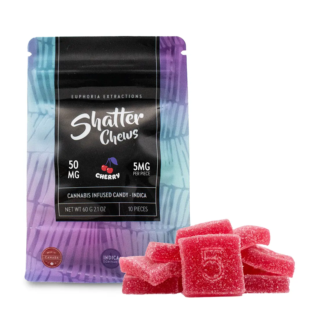 50mg Indica Cherry Shatter Chews by Euphoria Extractions (5mg x10)