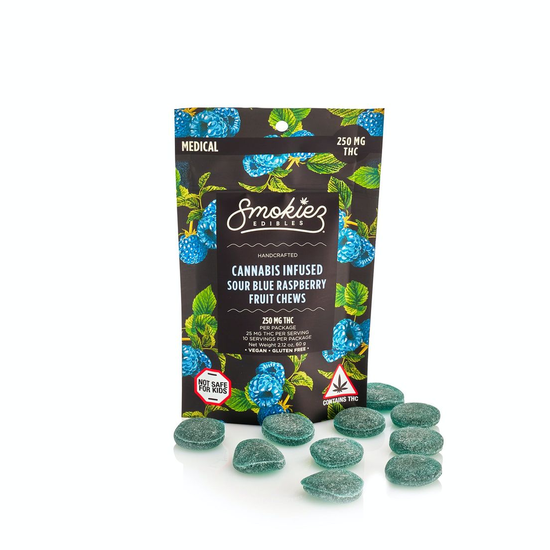 Sour Blue Raspberry Fruit Chews 1000mg Smokiez