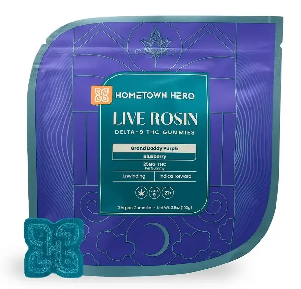 HTH 25mg THC Grand Daddy Purple Live Rosin Gummies, 10ct