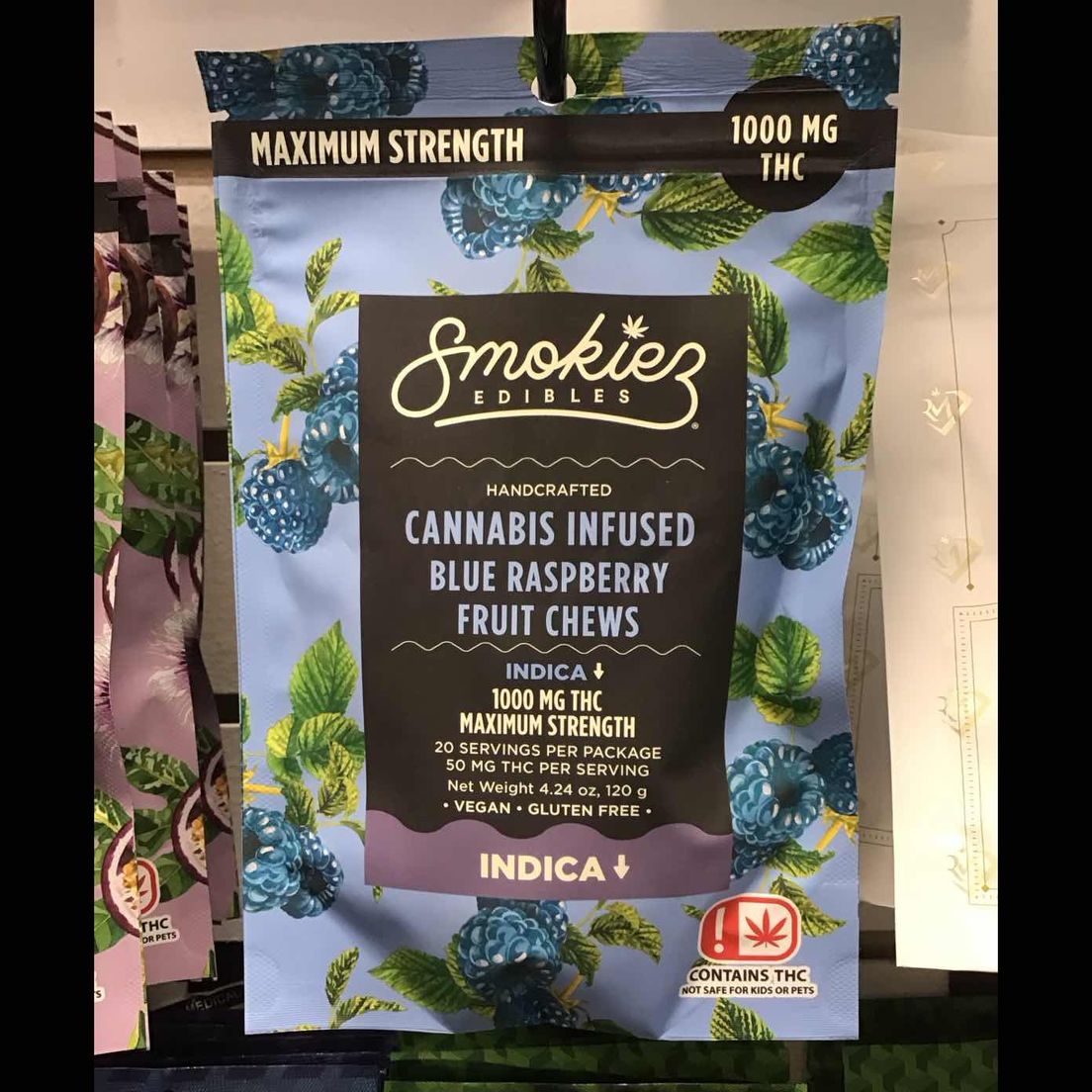 Smokiez Blue Raspberry Indica 1000mg Gummies