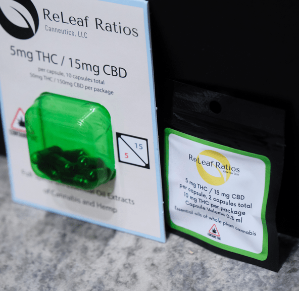 Releaf Ratios- Capsules- 5mg THC/ 15mg CBD- 10 pk