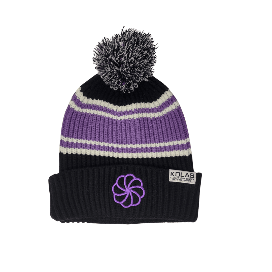 Kolas Branded Beanie Black & Purple w/ Pom Pom