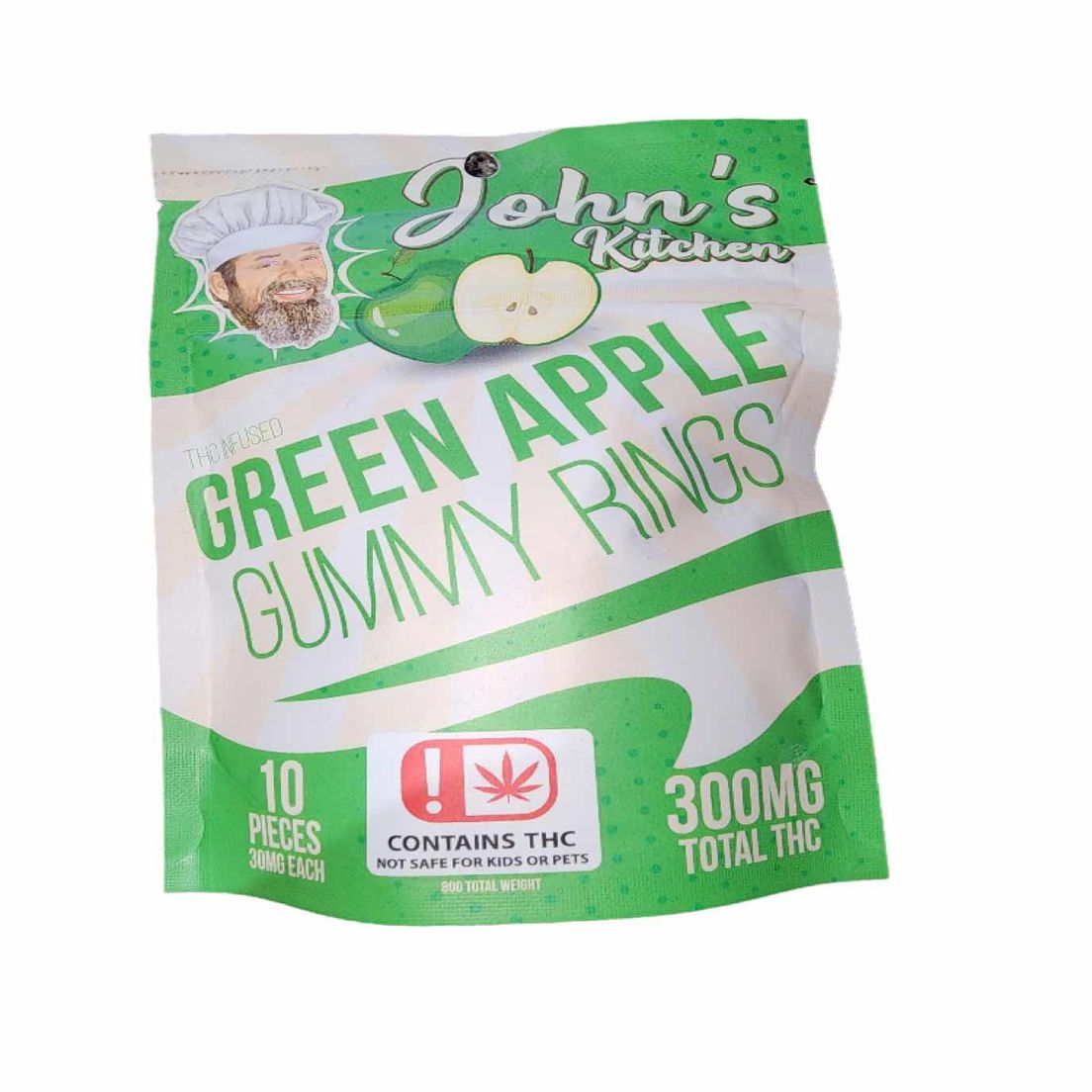 John's Kitchen Green Apple Gummy Rings 300mg