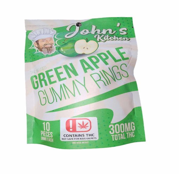 John's Kitchen Green Apple Gummy Rings 300mg