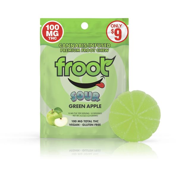 Froot Sour Green Apple Gummy 100mg THC Single Cut to Dose