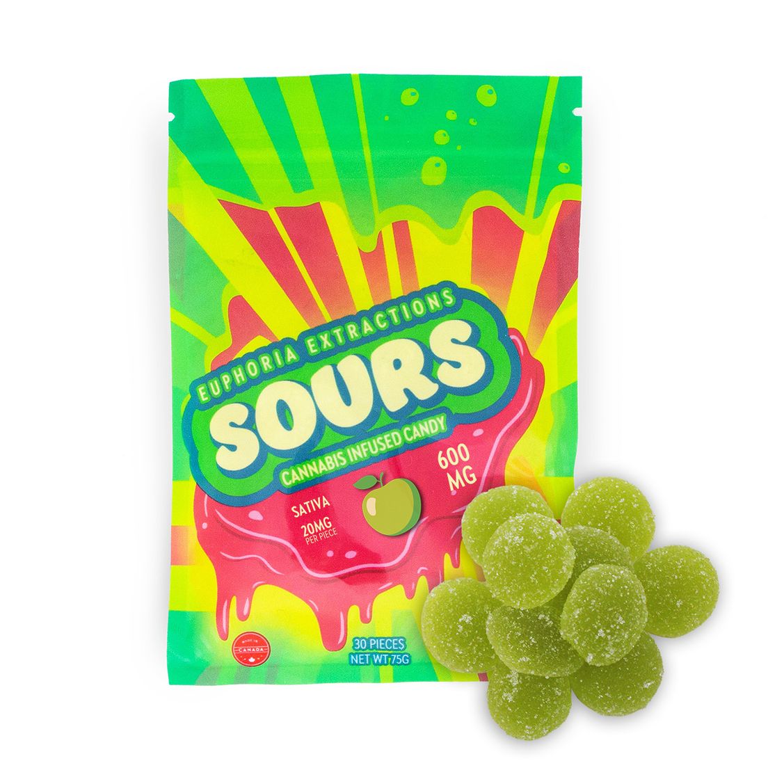 600mg Sativa Green Apple Sours Euphoria Extractions (20mgx30)