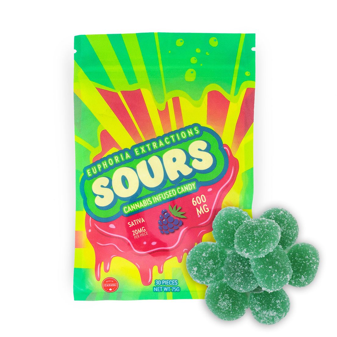 600mg Sativa Blue Raspberry Sours by Euphoria Extractions (20mgx30)