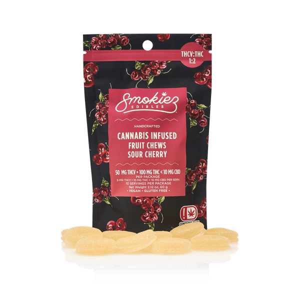 SMOKIEZ Sour Cherry 50mg THCV : 100mg THC Fruit Chews