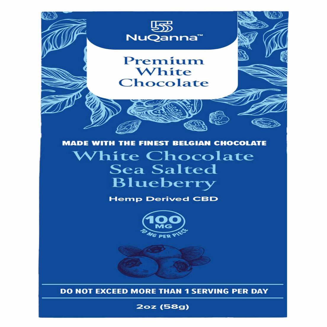 CBD Chocolate: White Chocolate Sea Salted Blueberry: 100mg